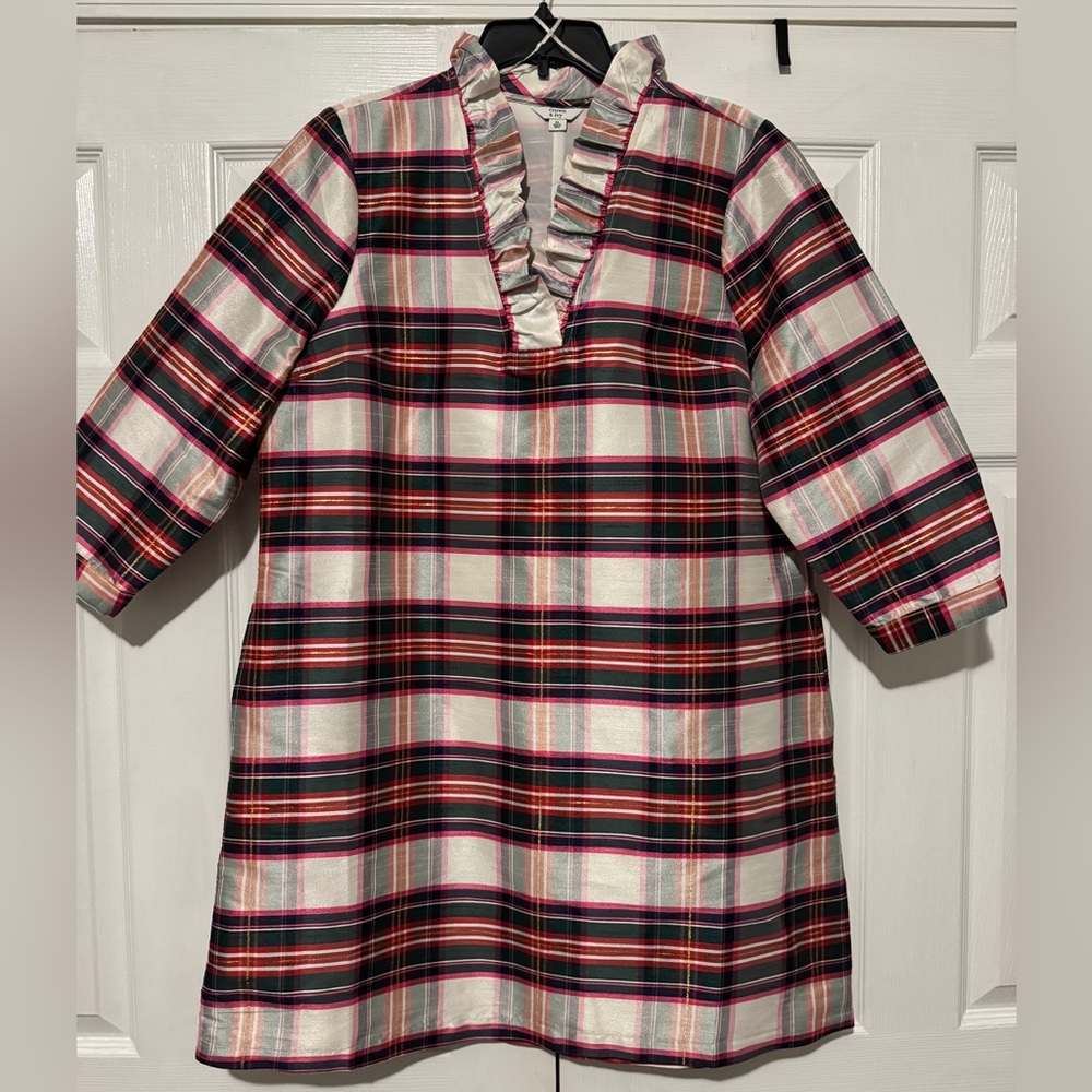 crown & ivy Plaid Ruffle Neck Dress